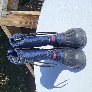 Kids lined winter/rain boots, drawstring top, blue, kamik, Unisex, sz 5